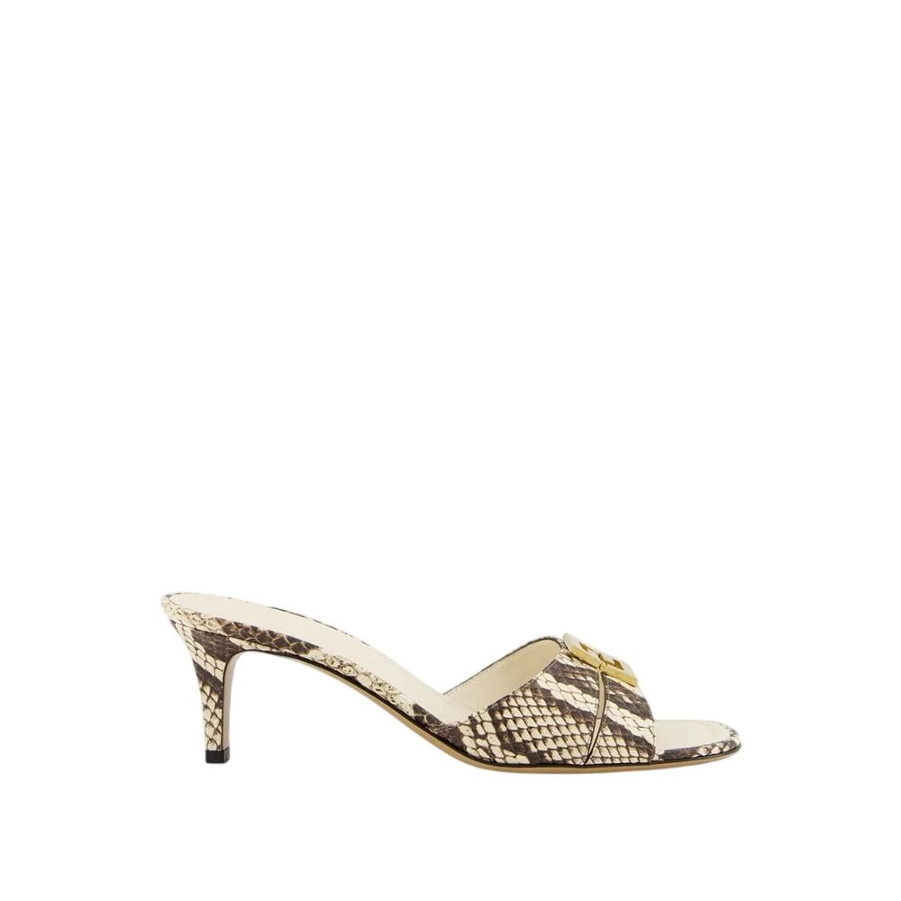 Fendi NIB F-Fold Python Effect Leather Kitten Heel Sandal in Sand Beige Size 39